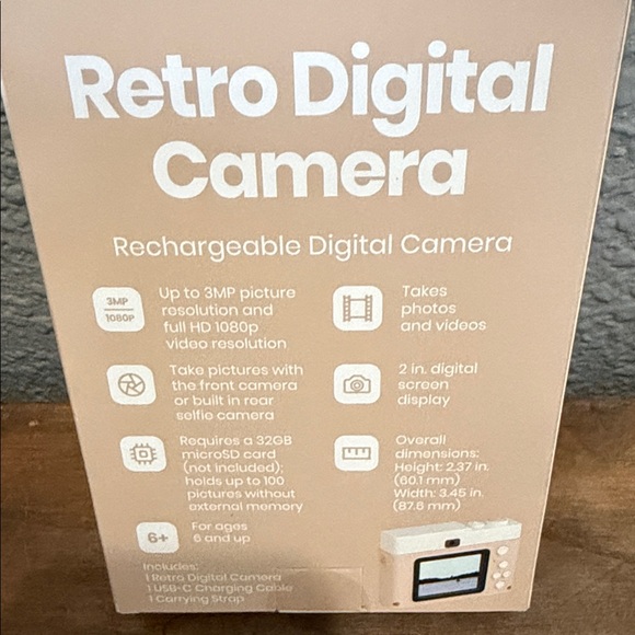 Retro Digital Camera - Tan -Rechargeable Compact Camera - Picture 2 of 2